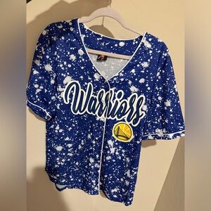 Golden State Warriors Blue White Paint Splattered Design Button Front Jersey #46